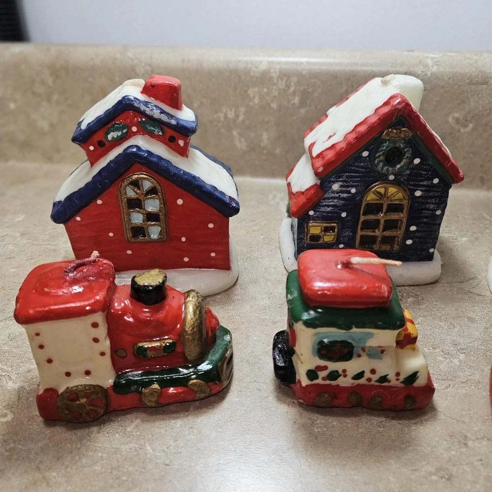 VTG Mini Christmas‎ Village Houses Train Hand Painted Candles Lot Holiday Decor